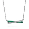 New Gabriel & Co. Enamel - 925 Sterling Silver White Sapphire Criss Cross Bar Necklace with Chrome Green Enamel