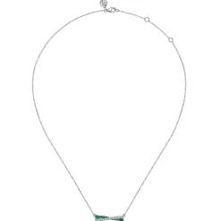 New Gabriel & Co. Enamel - 925 Sterling Silver White Sapphire Criss Cross Bar Necklace with Chrome Green Enamel