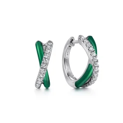 Discount Gabriel & Co. Enamel - 925 Sterling Silver White Sapphire Criss Cross Huggies with Chrome Green Enamel