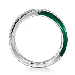New Gabriel & Co. Enamel - 925 Sterling Silver White Sapphire Criss Cross Stackable with Chrome Green Enamel