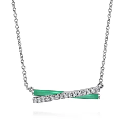 Outlet Gabriel & Co. Enamel - 925 Sterling Silver White Sapphire Criss Cross Bar Necklace with Mint Green Enamel