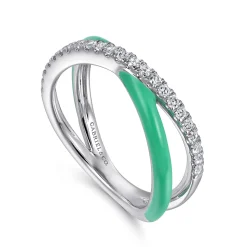 Discount Gabriel & Co. Enamel - 925 Sterling Silver White Sapphire Criss Cross Stackable with Mint Green Enamel