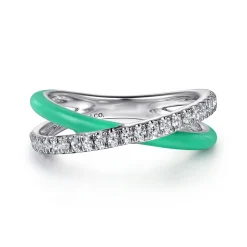 Discount Gabriel & Co. Enamel - 925 Sterling Silver White Sapphire Criss Cross Stackable with Mint Green Enamel
