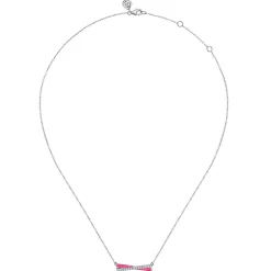 Best Gabriel & Co. Enamel - 925 Sterling Silver White Sapphire Criss Cross Bar Necklace with Fuchsia Enamel