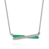 Best Gabriel & Co. Enamel - 925 Sterling Silver White Sapphire Criss Cross Bar Necklace with Emerald Green Enamel