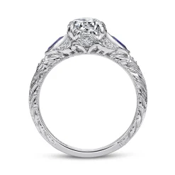 Online Gabriel & Co. Enchanted - Vintage Inspired 14K White Gold Round Three Stone Sapphire and Diamond Engagement Ring