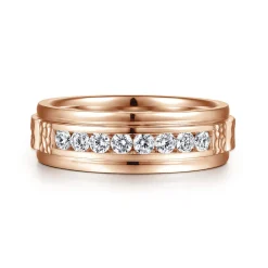 Discount Gabriel & Co. Enzo - 14K Rose Gold Diamond Men's Wedding Ring in Sand Blast Finish