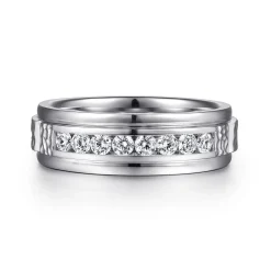 Outlet Gabriel & Co. Enzo - 14K White Gold Diamond Men's Wedding Ring in Sand Blast Finish