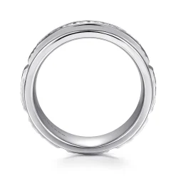Outlet Gabriel & Co. Enzo - 14K White Gold Diamond Men's Wedding Ring in Sand Blast Finish