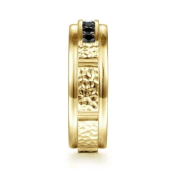 New Gabriel & Co. Enzo - 14K Yellow Gold Black Diamond Men's Wedding Ring in Sand Blast Finish