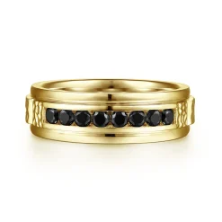 New Gabriel & Co. Enzo - 14K Yellow Gold Black Diamond Men's Wedding Ring in Sand Blast Finish