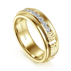 Best Gabriel & Co. Enzo - 14K Yellow Gold Diamond Men's Wedding Ring in Sand Blast Finish