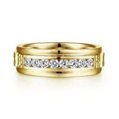 Best Gabriel & Co. Enzo - 14K Yellow Gold Diamond Men's Wedding Ring in Sand Blast Finish