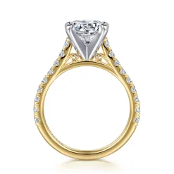 Clearance Gabriel & Co. Erica - 14K White-Yellow Gold Round Diamond Engagement Ring