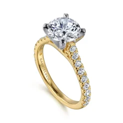 Clearance Gabriel & Co. Erica - 14K White-Yellow Gold Round Diamond Engagement Ring
