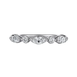 Clearance Gabriel & Co. Esperanza - 14K White Gold Vintage Inspired Marquise and Round Diamond Anniversary Band - 0.8 ct