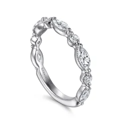 Clearance Gabriel & Co. Esperanza - 14K White Gold Vintage Inspired Marquise and Round Diamond Anniversary Band - 0.8 ct