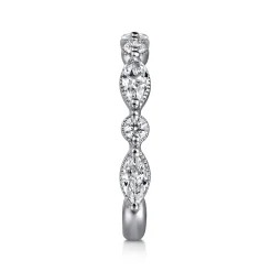 Clearance Gabriel & Co. Esperanza - 14K White Gold Vintage Inspired Marquise and Round Diamond Anniversary Band - 0.8 ct