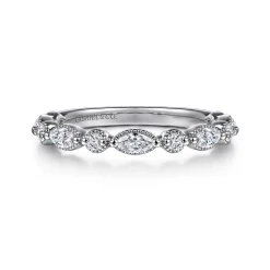 Sale Gabriel & Co. Esperanza - 14K White Gold Vintage Inspired Marquise and Round Diamond Anniversary Band - 0.5 ct