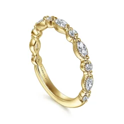 Clearance Gabriel & Co. Esperanza - 14K Yellow Gold Double Prongs Marquise and Round Diamond Anniversary Band - 0.5 ct
