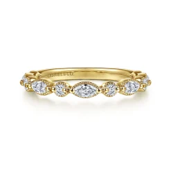 Clearance Gabriel & Co. Esperanza - 14K Yellow Gold Double Prongs Marquise and Round Diamond Anniversary Band - 0.5 ct