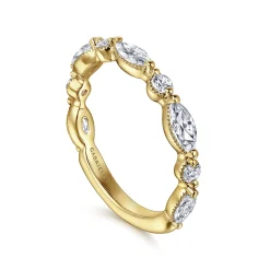 Outlet Gabriel & Co. Esperanza - 14K Yellow Gold Double Prongs Marquise and Round Diamond Anniversary Band - 0.9 ct