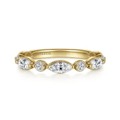 Outlet Gabriel & Co. Esperanza - 14K Yellow Gold Double Prongs Marquise and Round Diamond Anniversary Band - 0.9 ct