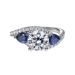Outlet Gabriel & Co. Estefania - 14K White Gold Round Bypass Three Stone Sapphire and Diamond Engagement Ring