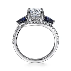 Outlet Gabriel & Co. Estefania - 14K White Gold Round Bypass Three Stone Sapphire and Diamond Engagement Ring