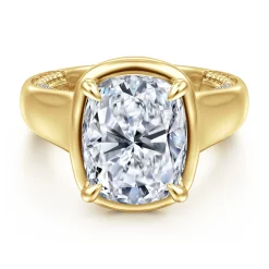 Sale Gabriel & Co. Ettie - 14K Yellow Gold Bezel Prong Elongated Cushion Diamond Engagement Ring
