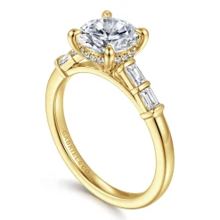 New Gabriel & Co. Eva - 14K Yellow Gold Round Diamond Engagement Ring