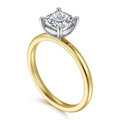 Discount Gabriel & Co. Evelina - 14K White-Yellow Gold Cushion Cut Solitaire Diamond Engagement Ring