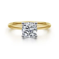 Discount Gabriel & Co. Evelina - 14K White-Yellow Gold Cushion Cut Solitaire Diamond Engagement Ring