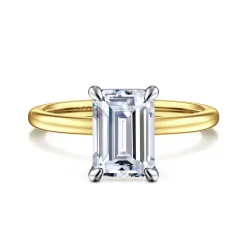 New Gabriel & Co. Evelina - 14K White-Yellow Gold Emerald Cut Solitaire Diamond Engagement Ring
