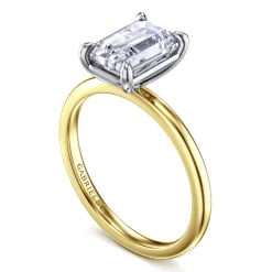 New Gabriel & Co. Evelina - 14K White-Yellow Gold Emerald Cut Solitaire Diamond Engagement Ring