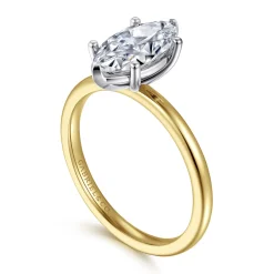 New Gabriel & Co. Evelina - 14K White-Yellow Gold Marquise Shape Solitaire Diamond Engagement Ring
