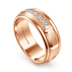 Discount Gabriel & Co. Everett - 14K Rose Gold Diamond Men's Wedding Ring in Satin Finish