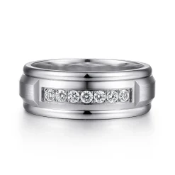 Outlet Gabriel & Co. Everett - 14K White Gold Diamond Men's Band in Satin Finish