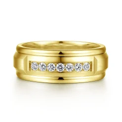 Best Gabriel & Co. Everett - 14K Yellow Gold Diamond Men's Wedding Ring in Satin Finish