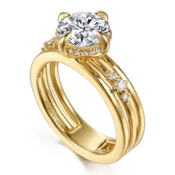 New Gabriel & Co. Everlasting - 14K Yellow Gold Compass Prong Round Diamond Engagement Ring