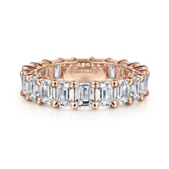 Best Gabriel & Co. Evora - 14K Rose Gold Shared Prong Emerald Cut Diamond Eternity Band - 5 ct
