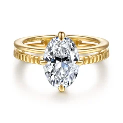 New Gabriel & Co. Fabie - 14K Yellow Gold Compass Prong Oval Diamond Engagement Ring