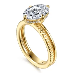 New Gabriel & Co. Fabie - 14K Yellow Gold Compass Prong Oval Diamond Engagement Ring