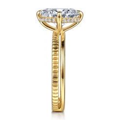 New Gabriel & Co. Fabie - 14K Yellow Gold Compass Prong Oval Diamond Engagement Ring