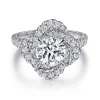 Gabriel & Co. Faline - 14K White Gold Floral Halo Round Diamond Engagement Ring