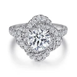 Gabriel & Co. Faline - 14K White Gold Floral Halo Round Diamond Engagement Ring