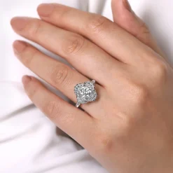 Gabriel & Co. Faline - 14K White Gold Floral Halo Round Diamond Engagement Ring