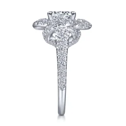 Gabriel & Co. Faline - 14K White Gold Floral Halo Round Diamond Engagement Ring