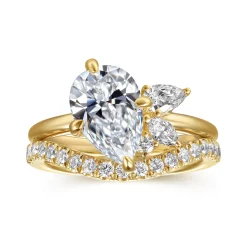 Clearance Gabriel & Co. Fame - 14K Yellow Gold Compass Prong Pear Shape Diamond Engagement Ring