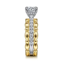 Best Gabriel & Co. Famke - 14K White-Yellow Gold Split Shank Round Diamond Engagement Ring